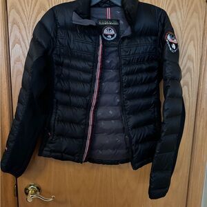 Napapijri Gray Puffer Jacket with Logo Detail